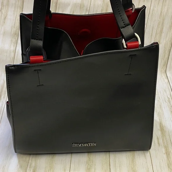Steve Madden Black Tote with Red Accents - Picture 1 of 10